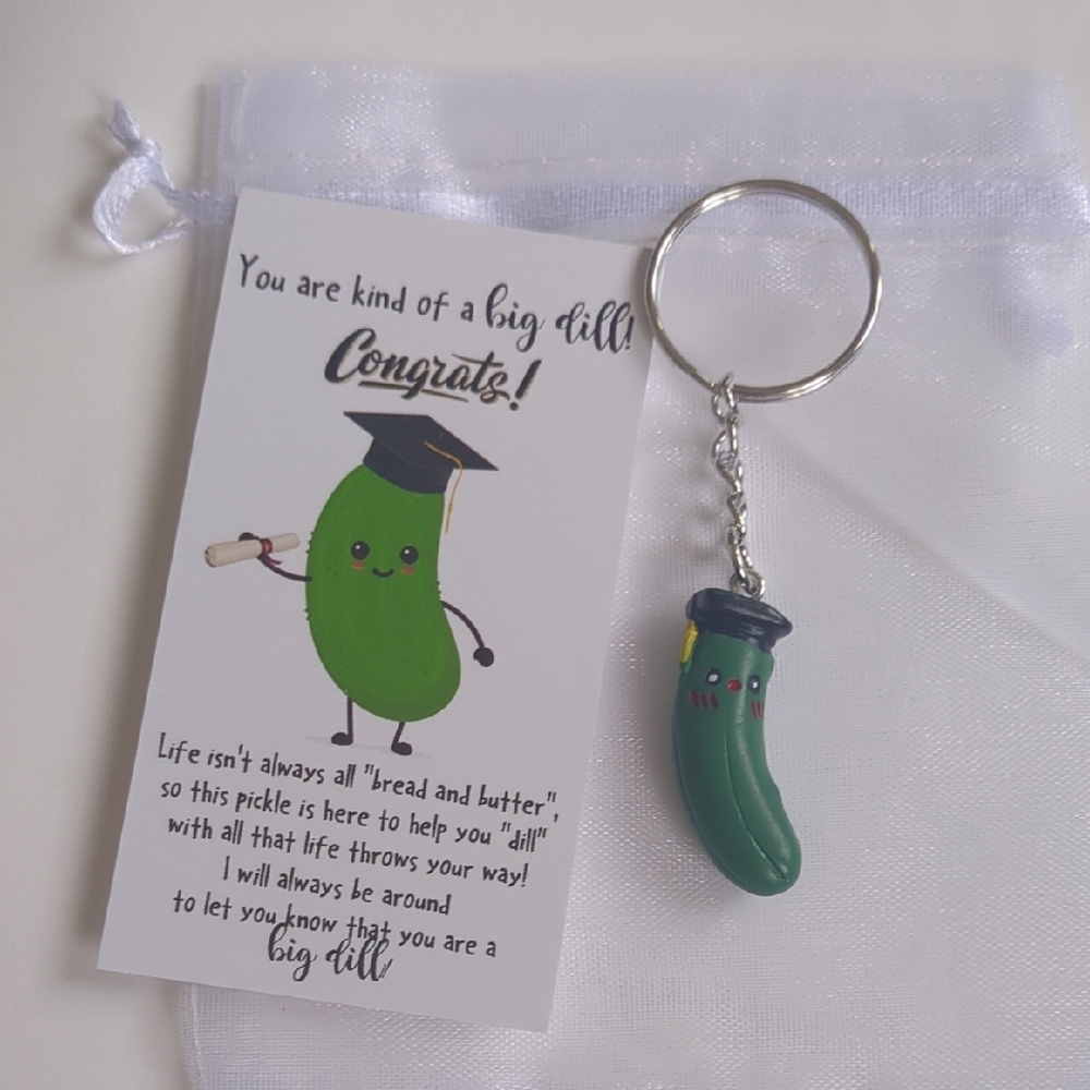Cute Big Dill Graduation Pickle Keychain And Card
